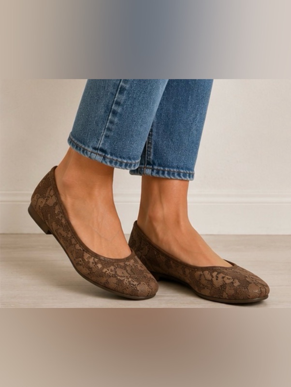 b.o.c. Born Concepts Brown Lace Leather Ballet Flats Women’s 8 Comfort Shoes